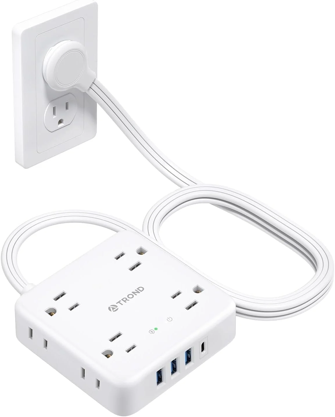 Surge Protector Power Strip, 5FT Flat Plug Extension Cord, 8 Widely AC Outlets, 3 USB a and 1 USB C, 1440J Surge Protection, Desk Charging Station for Office Supplies, Dorm Room Essentials