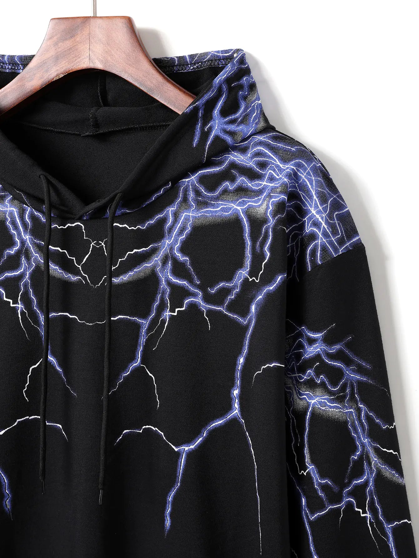 Lightning Print Hoodie, Long Sleeve Fleece Sweatshirt