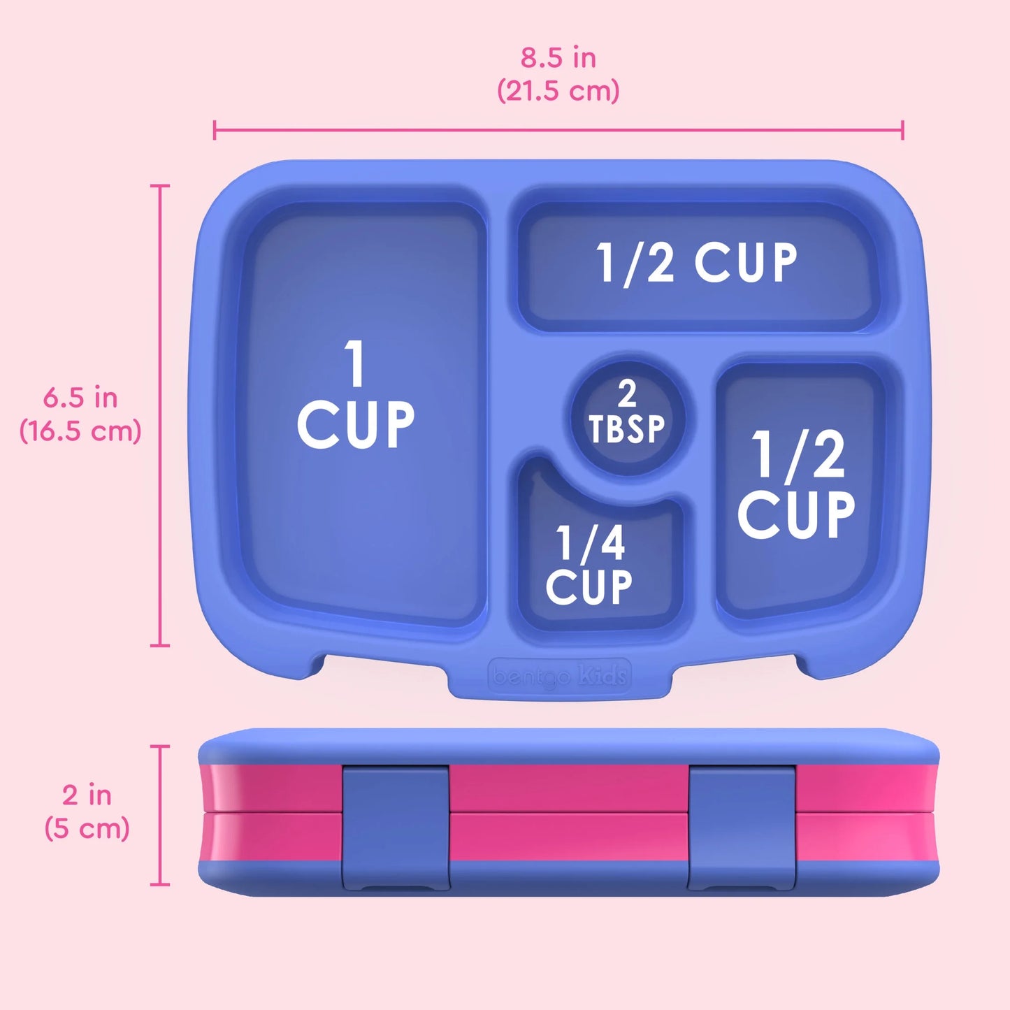 Kids Bento-Style 5-Compartment Leak-Proof Lunch Box - Ideal Portion Sizes for Ages 3 to 7 - Durable, Drop-Proof, Dishwasher Safe, Bpa-Free, & Made with Food-Safe Materials (Fuchsia)