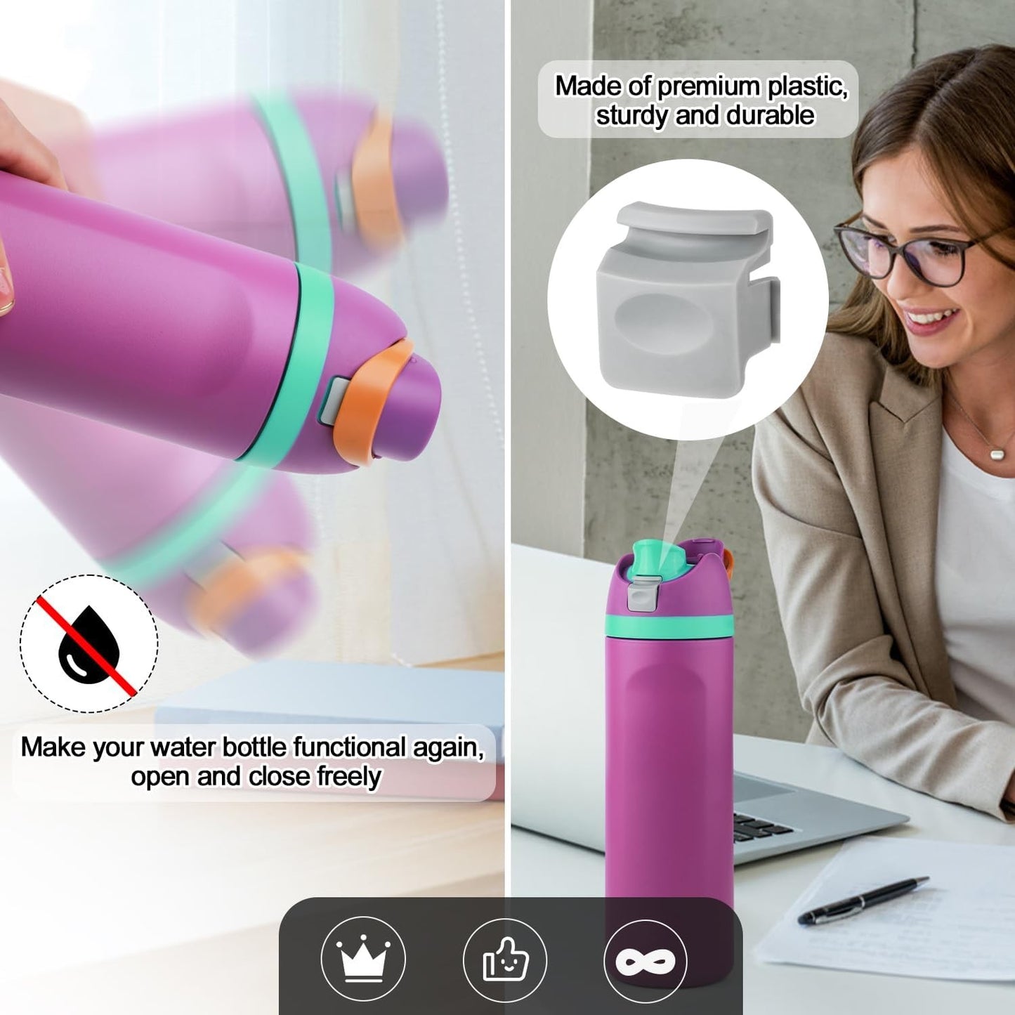 2Pcs Replacement Button for Owala Freesip Lid – 24/32Oz, Grey, Bpa-Free