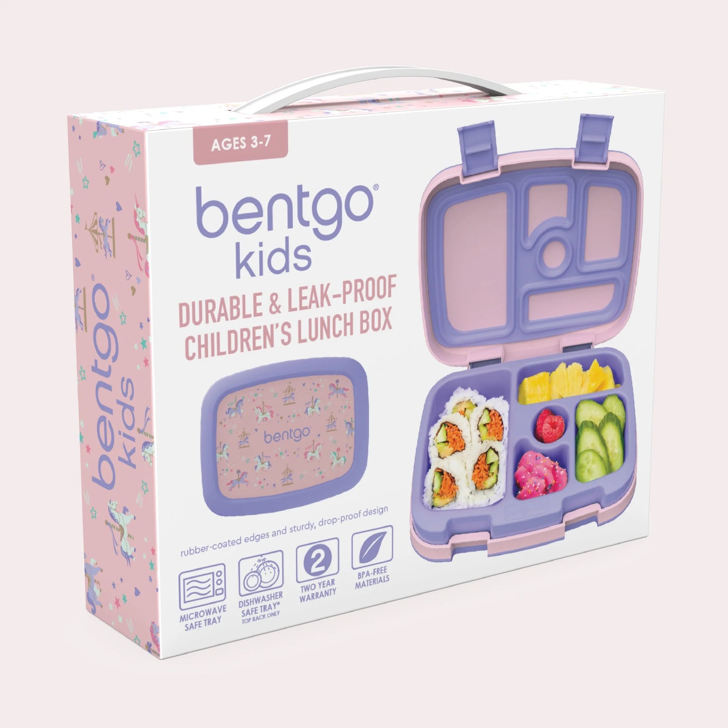Kids Prints Leak-Proof, 5-Compartment Bento-Style Kids Lunch Box - Ideal Portion Sizes for Ages 3-7, Durable, Drop-Proof, Dishwasher Safe, & Made with Bpa-Free Materials (Carousel Unicorns)