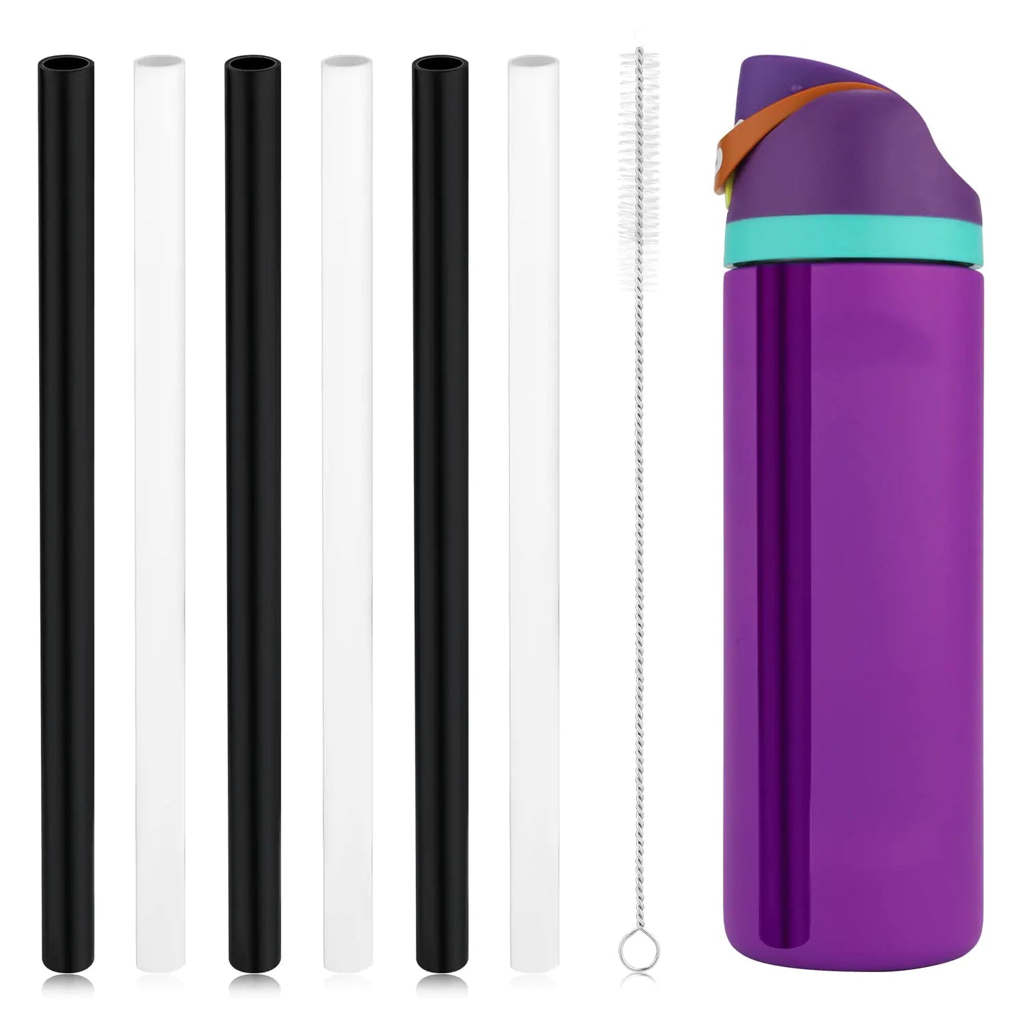 Replacement Straws for Owala FreeSip 24oz 6pcs Reusable Plastic Straws with Cleaning Brush for Owala Flip Insulated Stainless Steel Water Bottle 24 oz Tumbler Accessories Parts (Black and White)