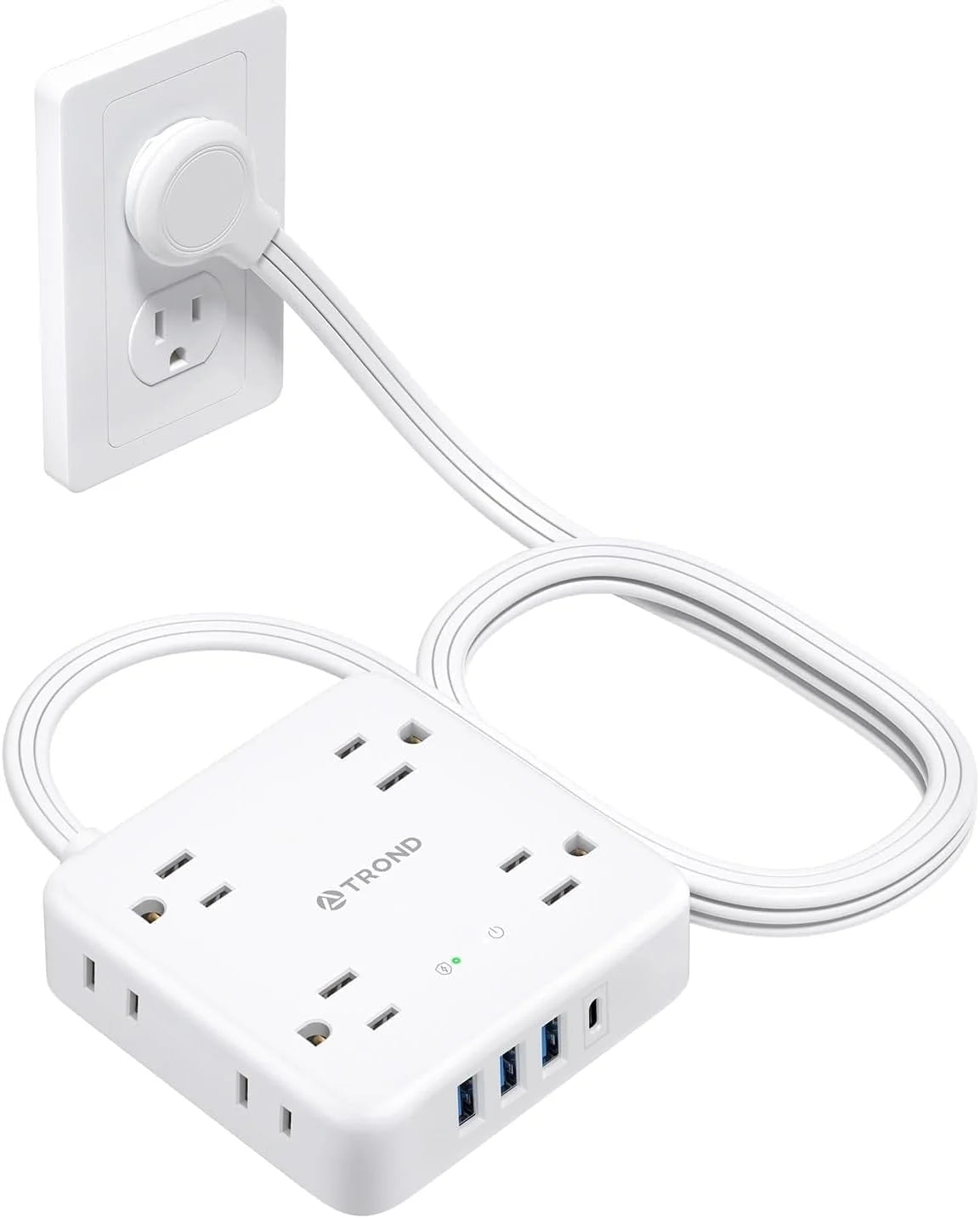 Surge Protector Power Strip, 5FT Flat Plug Extension Cord, 8 Widely AC Outlets, 3 USB a and 1 USB C, 1440J Surge Protection, Desk Charging Station for Office Supplies, Dorm Room Essentials