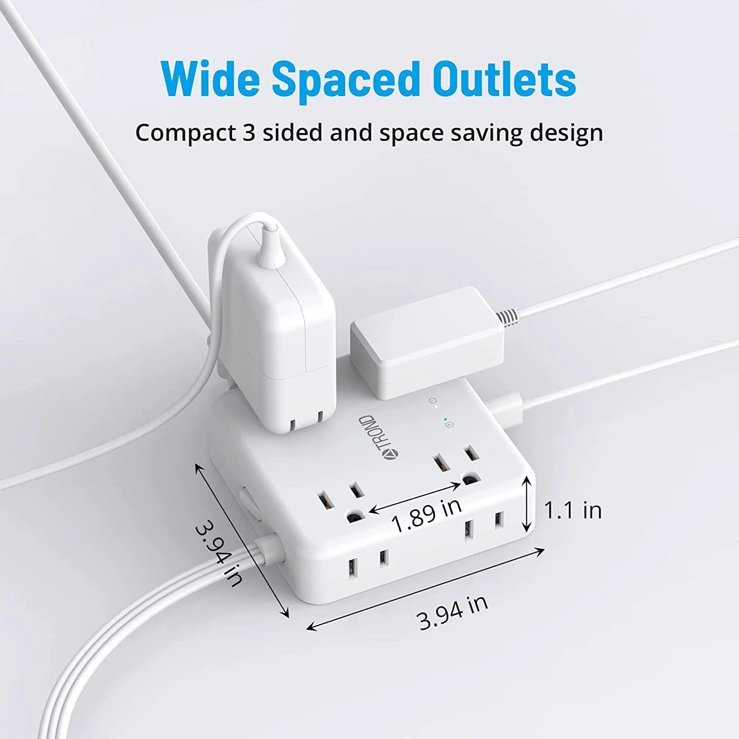 Surge Protector Power Strip, 5FT Flat Plug Extension Cord, 8 Widely AC Outlets, 3 USB a and 1 USB C, 1440J Surge Protection, Desk Charging Station for Office Supplies, Dorm Room Essentials