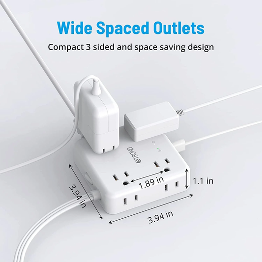 Surge Protector Power Strip, 5FT Flat Plug Extension Cord, 8 Widely AC Outlets, 3 USB a and 1 USB C, 1440J Surge Protection, Desk Charging Station for Office Supplies, Dorm Room Essentials