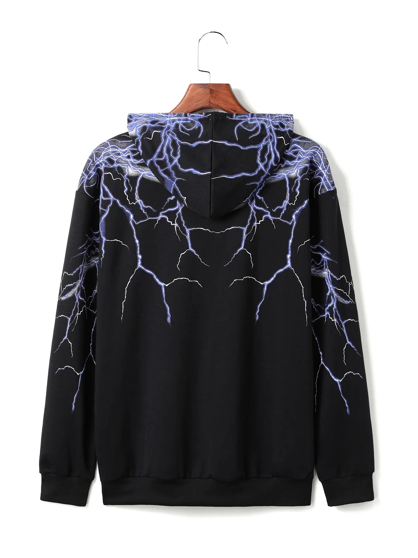 Lightning Print Hoodie, Long Sleeve Fleece Sweatshirt