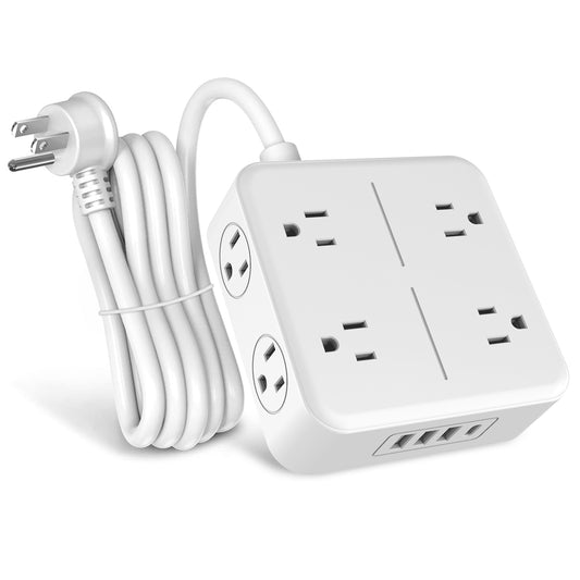 Surge Protector Power Strip - 5 Ft Flat Plug Extension Cord with 8 Widely Outlets and 4 USB Ports(1 USB C), 3 Side Outlet Extender for Home Office, White, ETL Listed