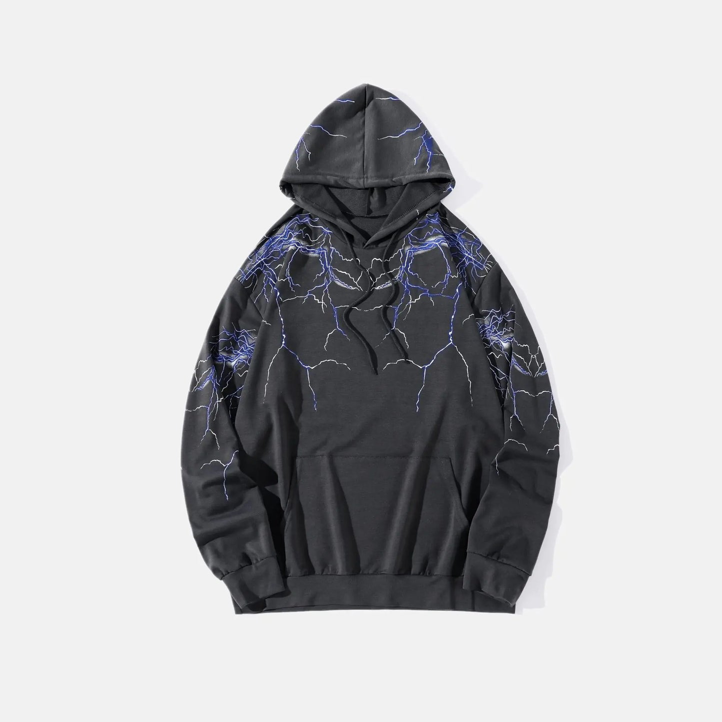 Lightning Print Hoodie, Long Sleeve Fleece Sweatshirt