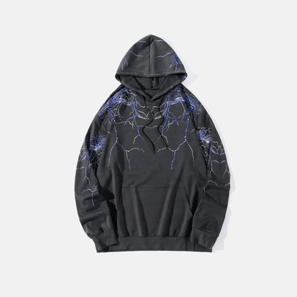 Lightning Print Hoodie, Long Sleeve Fleece Sweatshirt