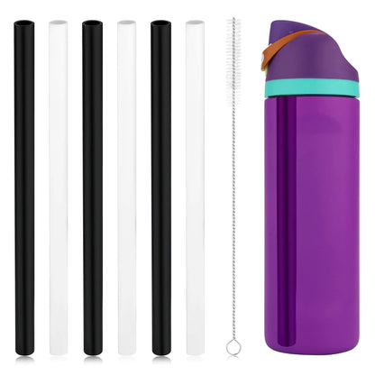Replacement Straws for Owala FreeSip 24oz 6pcs Reusable Plastic Straws with Cleaning Brush for Owala Flip Insulated Stainless Steel Water Bottle 24 oz Tumbler Accessories Parts (Black and White)